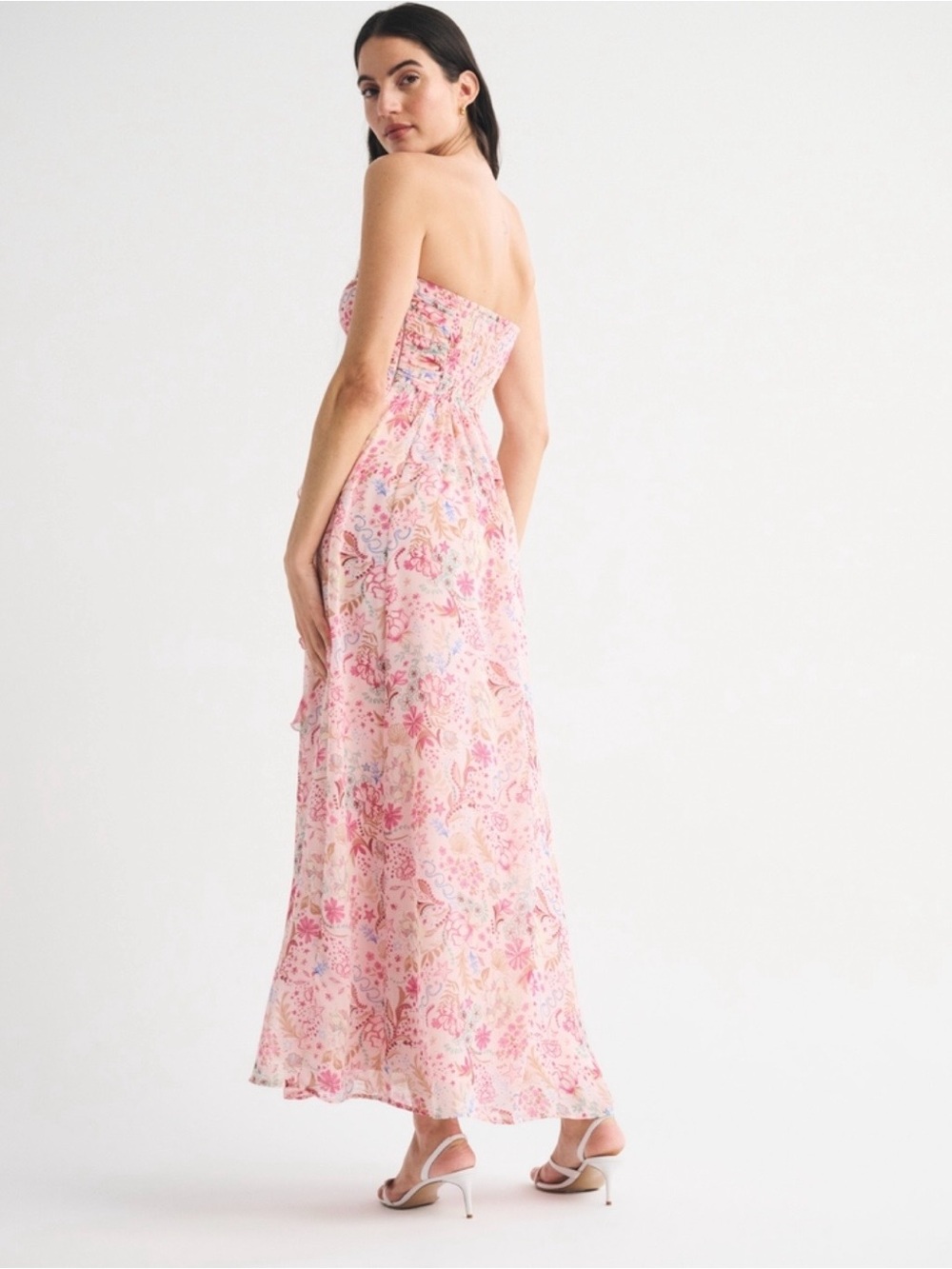 Abercrombie & Fitch Pink Floral Ruffle Strapless Maxi Dress - Picture 4 of 9
